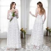 Women Sexy Long Sleeved Lace Evening Party Gowns Wedding Backless Dress Sai Feel