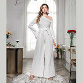 Women Sexy Off Shoulder Jumpsuits Rompers Elegant OL Solid Color Palazzo Overalls Dungarees Pants Plus Size Sai Feel