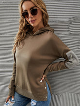 Women Side Button Opening Long Sleeve Hoodie Casual Sweatshirt Pullover Sai Feel