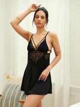 Women Silk Lace Satin Babydoll Nightdress With G-String Sai Feel