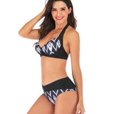 Women Swimsuit Two Piece Retro Halter Cross Waist Print Bikini Set Sai Feel