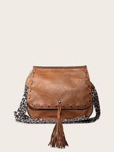 Women Tassels Front Leopard Strap Flap Shoulder Bag Sai Feel