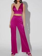 Women Two Piece Set Deep V Neck Spaghetti Crop Top + High Waisted Pant Sai Feel