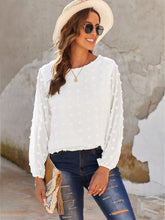 Women White Swiss Dot Long Puff Sleeve Top Sai Feel