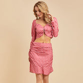 Women fashion Polka dot four-way stretch dress long sleeve Crop Tee & Skirt Set Sai Feel