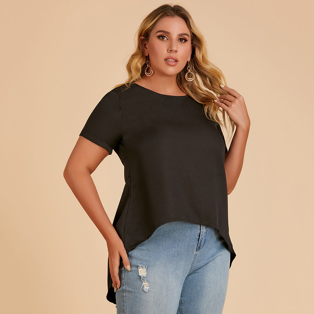 Women plus size round neck and short sleeves blouse T-shirt Sai Feel