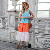 Women's Bohemian collision color pleated dress halter midi skirt Sai Feel