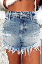 Women's Casual Denim Shorts Frayed Raw Hem Ripped Jeans Shorts Summer Stretchy Hot Shorts Sai Feel