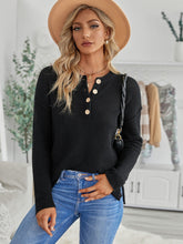 Women's Casual Knit Tops Henley Pullover Solid Color Loose Fit Side Split Long Sleeve Sweaters Sai Feel