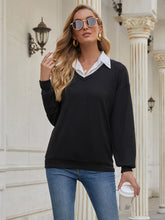 Women's Contrast Collar Drop Shoulder Casual Long Sleeve Pullover Sweatshirt Tops Sai Feel