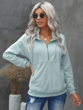 Women's Fashion Drawstring Solid Color Long Sleeve Zipper Neckline Pullover Kangaroo Pocket Outwear Sai Feel