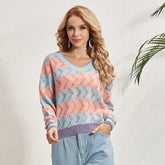 Women's Fashion Long Sleeves V Neck Pullover Sweaters Casual Loose Knitted Sweater Sai Feel