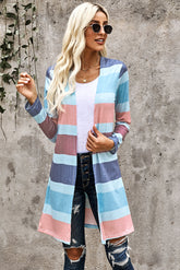 Women's Fashion Multi Color Stripe Open Cardigan Loose Long Sleeve Outwear Sai Feel