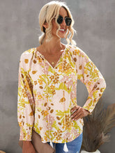 Women's Fashion Printed Shirts V-Neck Drawstring Tassel Long Sleeve Tops Lightweight Blouse Sai Feel