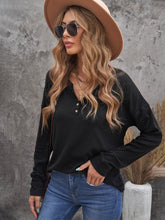 Women's Henley Sweatshirt Buttons Down Long Sleeve Shirt Loose Fit Pullover Solid Color Tops Sai Feel