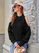Women's High Neck Long Sleeve Sweaters Fashion Cold Shoulder Solid Color Casual Pullover Top Sai Feel