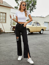 Women's High Waist Black Denim Ripped  Jeans Trousers Sai Feel