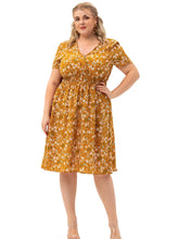 Women's Hot Sale V neck Smock Waist Plus Size Printed Midi Dress Sai Feel