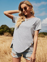 Women's Irregular Top Solid Color Pullover Loose Round Neck Short Sleeve T-Shirt Sai Feel