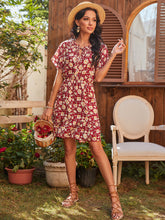 Women's Loose Casual Mid-length High-waist Tightening Strap Short-sleeved Printed Dress Sai Feel