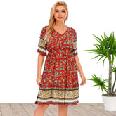 Women's Plus Size Short Sleeve Buttoned Floral Printed Mini Dress Sai Feel