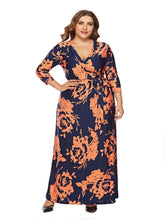 Women's Printed Plus Size Stand Collar 3/4 Sleeve Long Wrap Dress Sai Feel