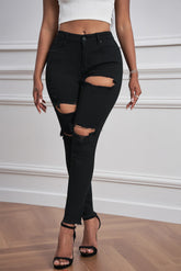 Women's Ripped Skinny Jeans Classic Solid Color Hight Waisted Pants Sai Feel
