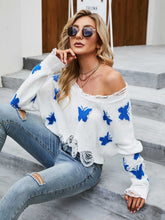 Women's Short Sexy Navel Sweater Long Sleeve Butterfly Pattern V-Neck Pullover Sai Feel