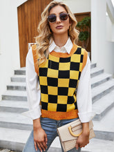 Women's Sleeveless Knitted Sweater Check Color Pullover Knitted Vest Sai Feel