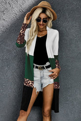 Women's Slouchy Color Block Leopard Print Patchwork Knit Cardigan Sai Feel