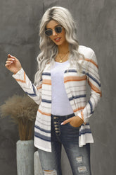 Women's Slouchy Long Sleeve Stripe Knit Cardigan Sweater Sai Feel