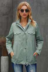 Women's Solid Color Long Sleeve Pocket Adjustable Hem Full-Zip Coat Sai Feel