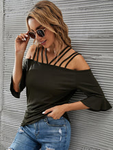 Women's Solid Color Off Shoulder Top Blouse Flare Sleeve Tops Sai Feel