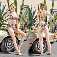 Women's Summer Fashion Shoulder StrapTwo Piece Swimsuit Leopard Print Bikini Sets Swimwear Bathing Suit Lady Beachwear Bikini Sai Feel