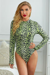 Women's Teddy Lingerie Sexy High Collar Leopard Print Long Sleeve Nightgowns Fashion Bodycon Bodysuit Sai Feel