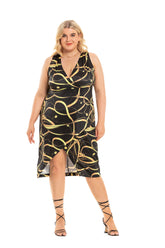 Women's V Neck Sleeveless High Low Plus Size Midi Dress Sai Feel