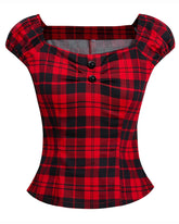 Women's Vintage 1950s Party Top Polka plaid Rockabilly 40s cap sleeve Cotton Shirts Tops(S-2XL) Sai Feel