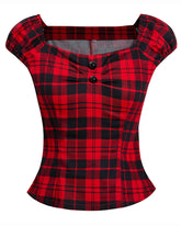 Women's Vintage 1950s Party Top Polka plaid Rockabilly 40s cap sleeve Cotton Shirts Tops(S-2XL) Sai Feel