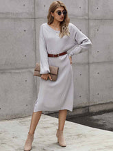 Women's Winter Solid Color Casual Loose Long Sleeve Solid Color Backless Side Split Midi Dress Ribbed Knit Sweaters Sai Feel