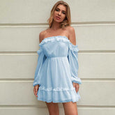 Women's autumn new sexy off shoulder one line collar A-line dress Sai Feel