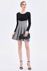 Women's contrast color stitching slim long-sleeved dress Sai Feel