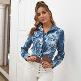 Women's fashion tie-dye elements casual long sleeve blouse Sai Feel