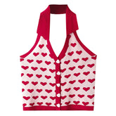 Women's love knit small halter belt over the neck vest off-the-shoulder sexy top Sai Feel