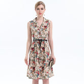 Women's printed suit collar sleeveless dress Sai Feel