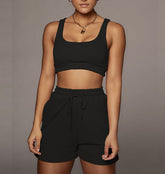 Women's pure color vest rope sport suit shorts set Sai Feel