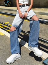 Women's ripped jeans high waist color gradient straight leg trousers Sai Feel