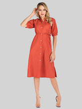 Women's stand-up collar solid color single breasted medium long shirt dress with a narrow waist belt Sai Feel
