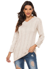 Women's v-neck jumper solid color loose medium length sweater Sai Feel