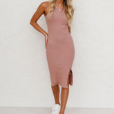 Women's vests pure color knitting sexy slit slim long dress Sai Feel