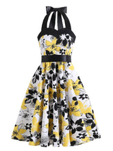 Womens 1950s Retro Rockabilly Princess Cosplay Dress Floral Halter 50's 60's Party Costume Gown(S-2XL) Sai Feel